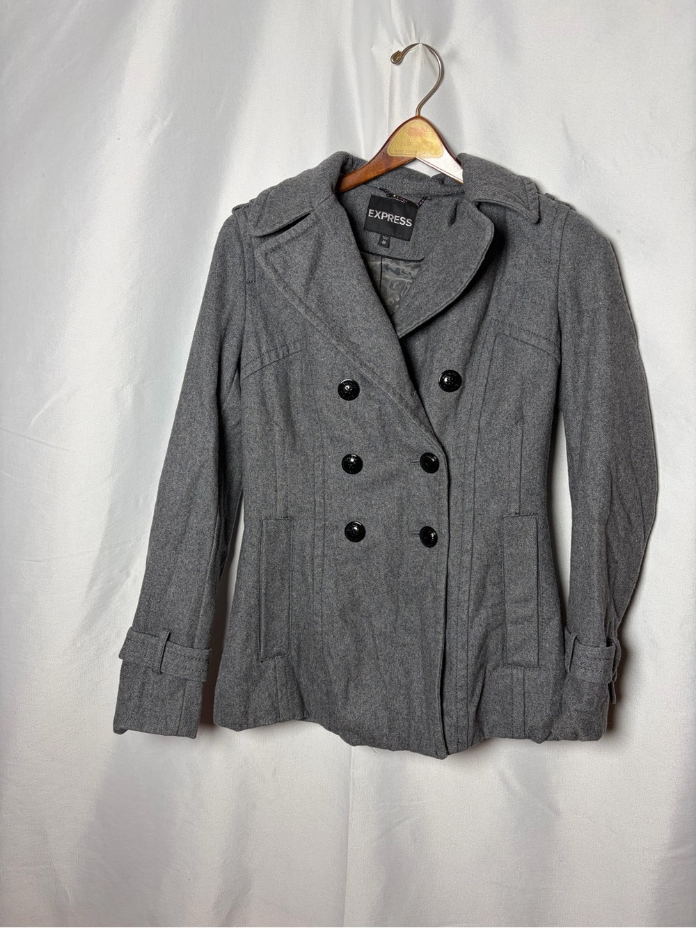 Express Gray Double-Breasted Peacoat